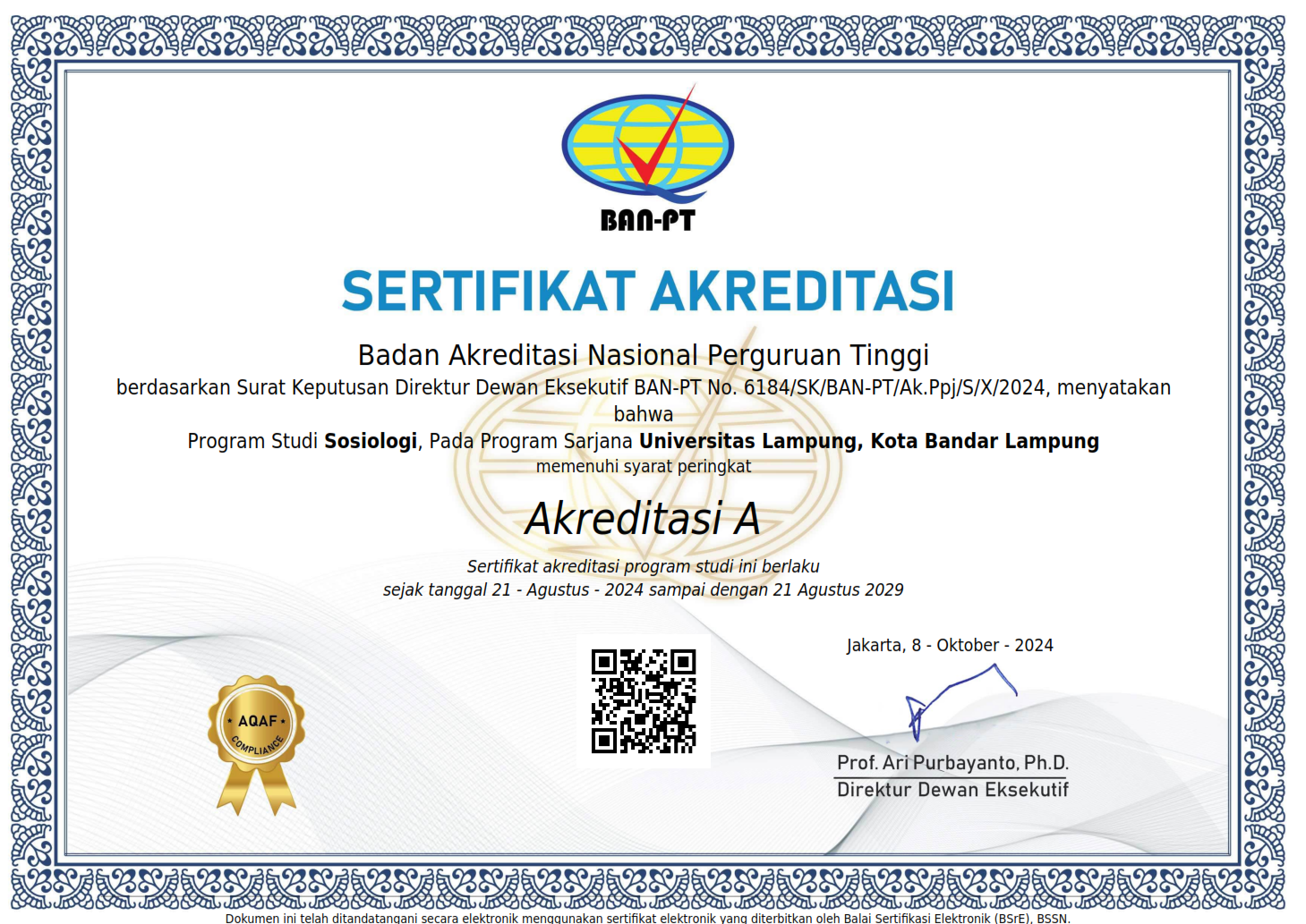 Sertifikat Akreditasi Sosiologi Unila